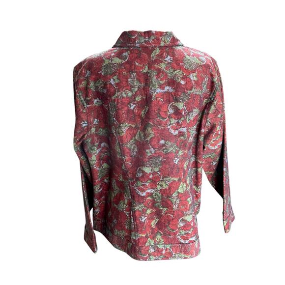 CJ Banks Wine Green Leaf Print Denim Jacket Plus Size 1X Fall Winter Casual - Picture 4 of 9